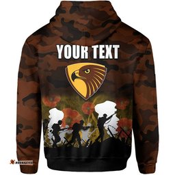 custom personalised afl anzac day hoodie hawks army style