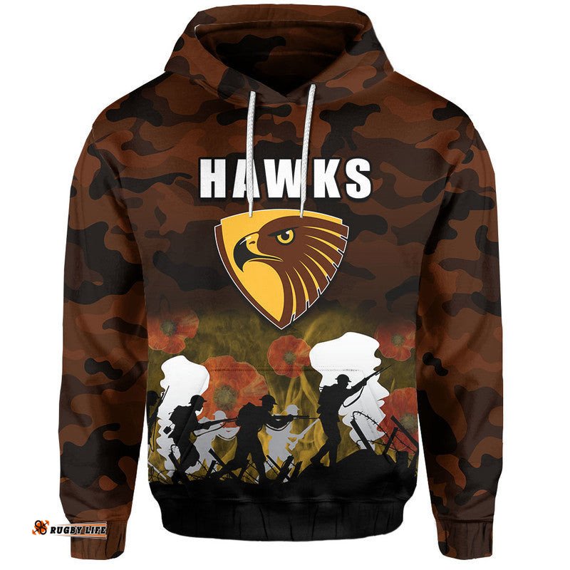 custom personalised afl anzac day hoodie hawks army style