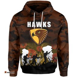 custom personalised afl anzac day hoodie hawks army style