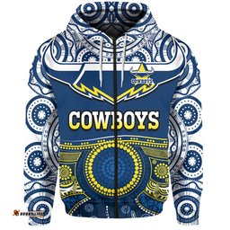 custom text and number cowboys rugby hoodie aboriginal art