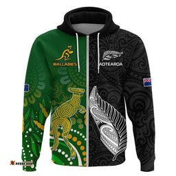 aotearoa rugby all black combine australia wallabies zip up and pullover hoodie aboriginal kangaroo and maori fern