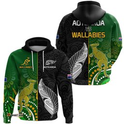 aotearoa rugby all black combine australia wallabies zip up and pullover hoodie aboriginal kangaroo and maori fern