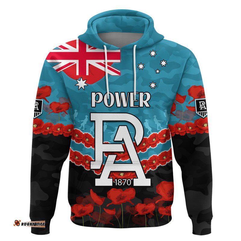 custom personalised port adelaide power football anzac zip up and pullover hoodie lest we forget