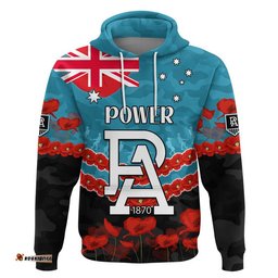 custom personalised port adelaide power football anzac zip up and pullover hoodie lest we forget
