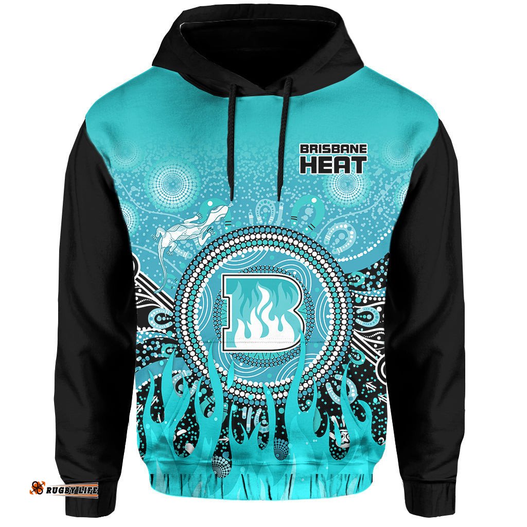 custom text and number brisbane heat hoodie aboriginal dot fire australia cricket