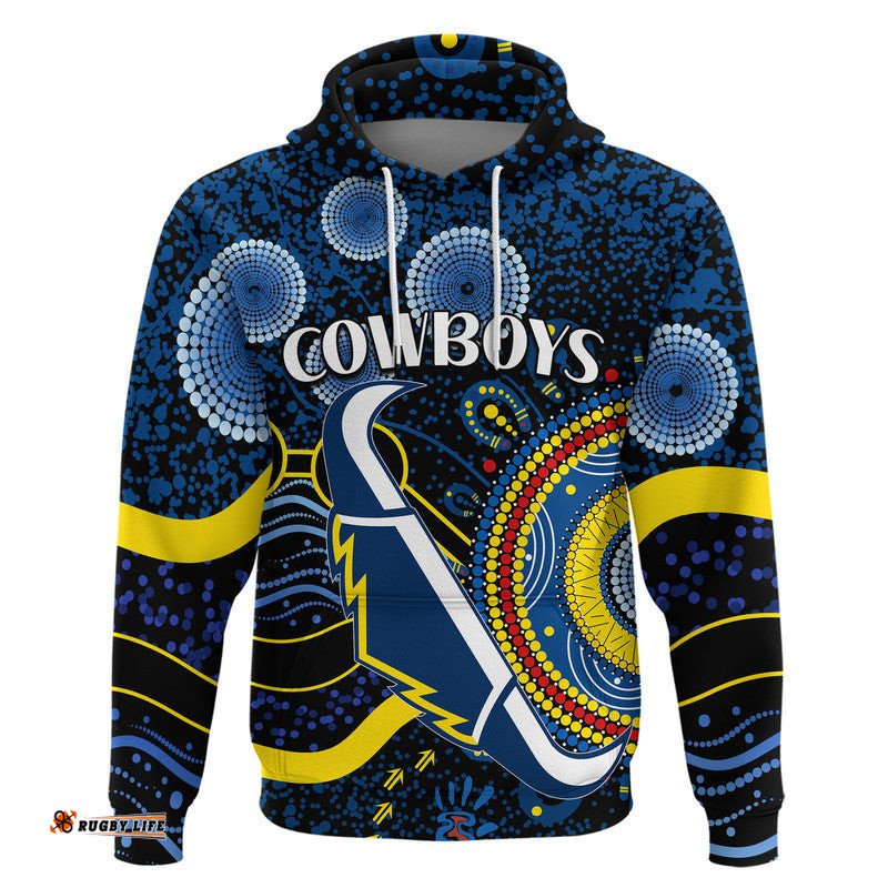 custom personalised cowboys rugby zip up and pullover hoodie aboriginal dots version