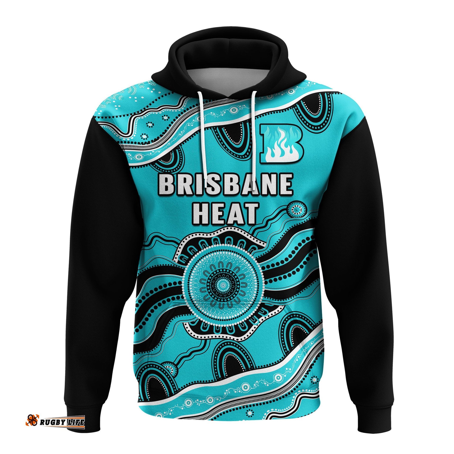 custom text and number brisbane heat cricket hoodie aboriginal painting