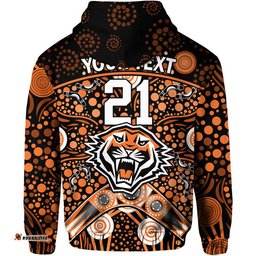 custom personalised wests tigers rugby zip up and pullover hoodie boomerang indigenous dots