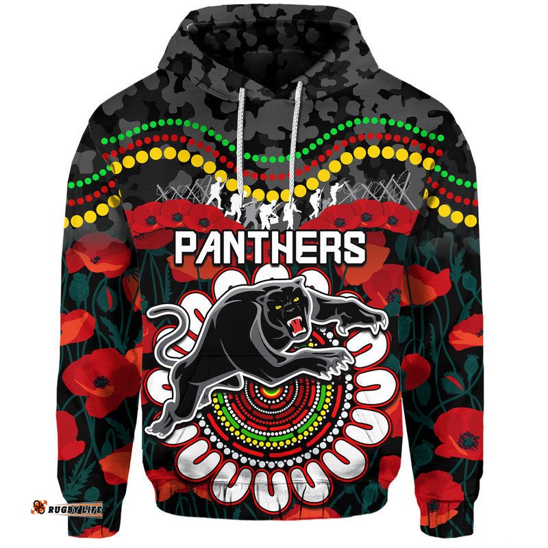 custom personalised panthers rugby anzac zip up and pullover hoodie camouflage poppy