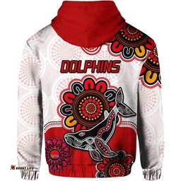 dolphins rugby zip up and pullover hoodie indigenous circles and waves white