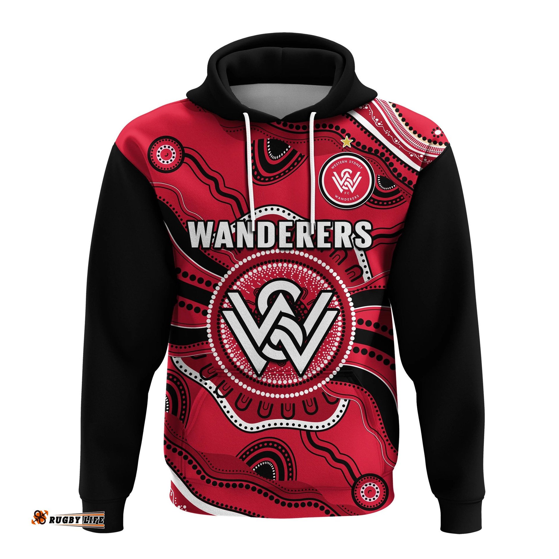custom text and number western sydney wanderers football hoodie aboriginal art