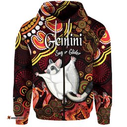 australian astrology zip up and pullover hoodie gemini sugar glider zodiac aboriginal vibes red