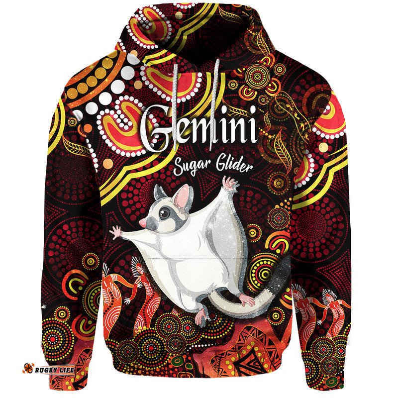 australian astrology zip up and pullover hoodie gemini sugar glider zodiac aboriginal vibes red