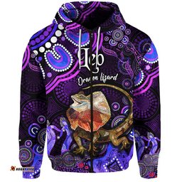 custom personalised australian astrology zip up and pullover hoodie leo dragon lizard zodiac aboriginal vibes purple