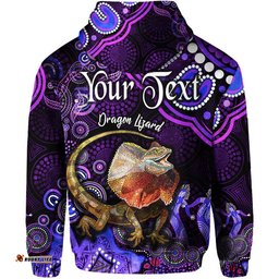 custom personalised australian astrology zip up and pullover hoodie leo dragon lizard zodiac aboriginal vibes purple