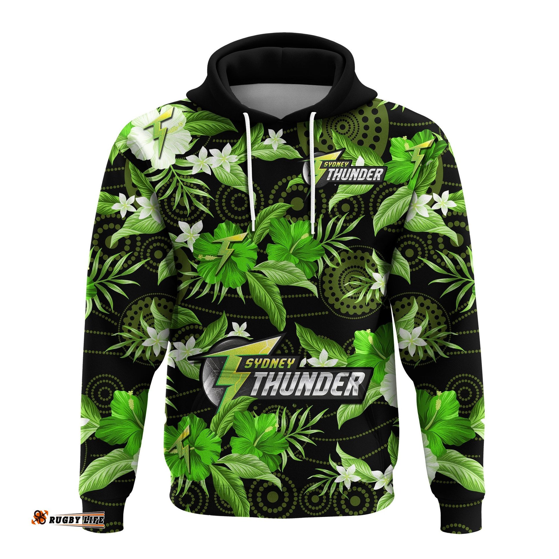 custom text and number sydney thunder cricket hoodie aboriginal art mix tropical flowers