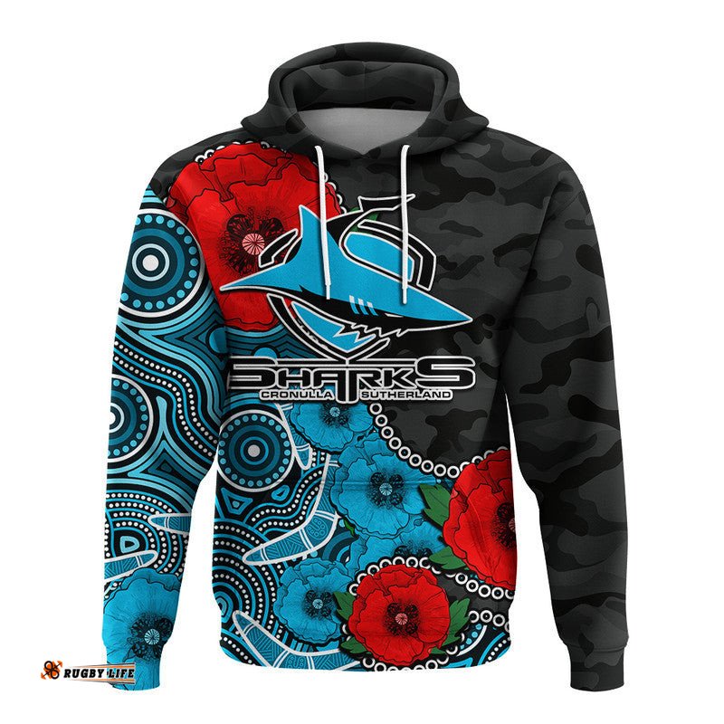 custom personalised anzac day nrl sharks army mix aboriginal hoodie