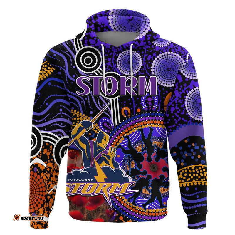 custom personalised storm rugby anzac zip up and pullover hoodie aboriginal military and poppy flowers