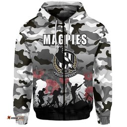 custom personalised afl anzac day hoodie magpies army style