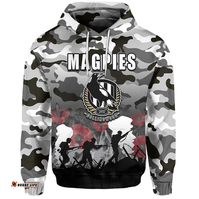 custom personalised afl anzac day hoodie magpies army style