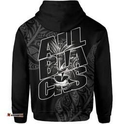 maori face tattoo all black rugby hoodie