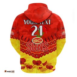 custom personalised suns football anzac zip up and pullover hoodie lest we forget