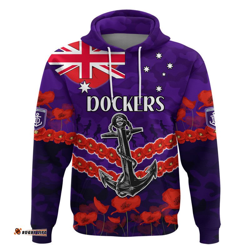 custom personalised dockers football anzac zip up and pullover hoodie lest we forget