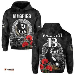 custom text and number magpies football anzac day hoodie speical poppy mix aboriginal