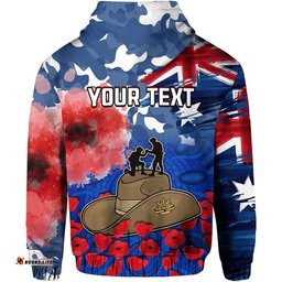 custom personalised australia anzac day zip up and pullover hoodie grunge australia flag and red poppy
