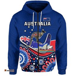 custom personalised australia day zip up and pullover hoodie indigenous kangaroo and boomerang