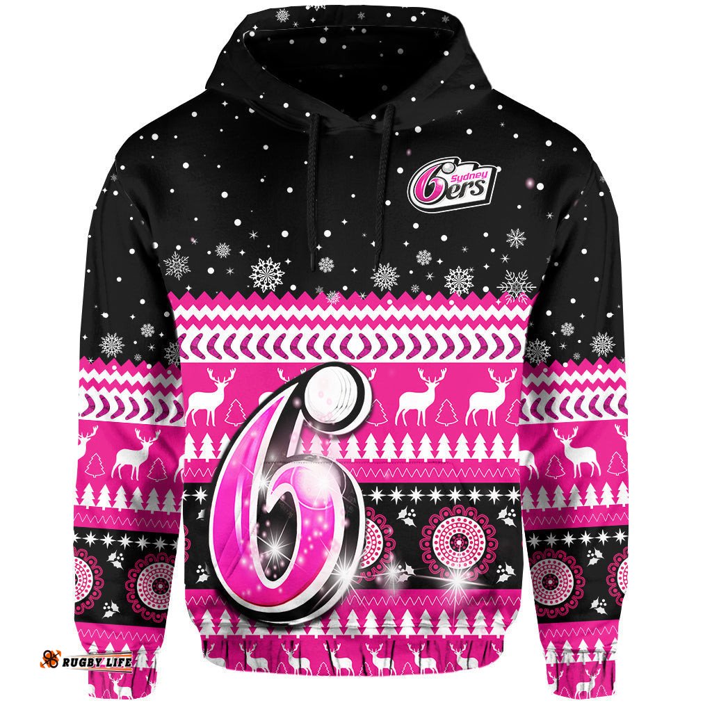 custom text and number sydney sixers cricket hoodie christmas aboriginal