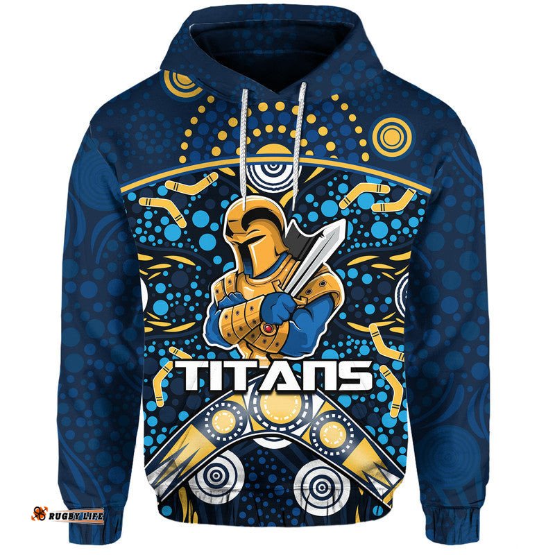 custom personalised titans rugby zip up and pullover hoodie boomerang indigenous dots