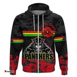 custom personalised panthers rugby anzac zip up and pullover hoodie angry panther camouflage with poppy