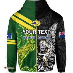 custom personalised australia kangaroos and all black rugby hoodie aboriginal mix nz maori fern