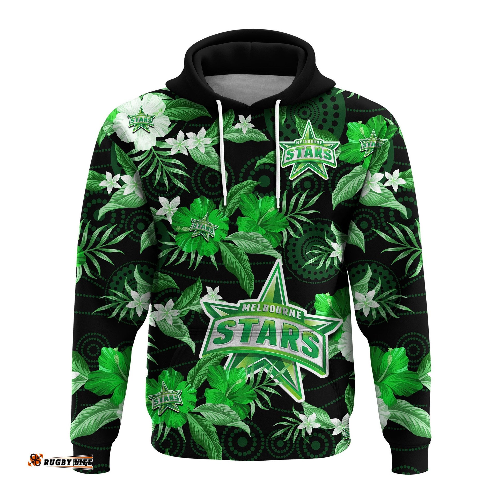 custom text and number melbourne stars cricket hoodie aboriginal art mix tropical flowers