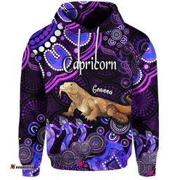 custom personalised australian astrology zip up and pullover hoodie capricorn goanna zodiac aboriginal vibes purple