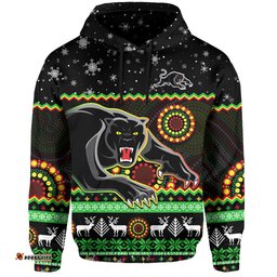 panthers christmas hoodie aboriginal pattern penrith black version
