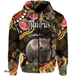 australian astrology zip up and pullover hoodie taurus wombat zodiac aboriginal vibes gold