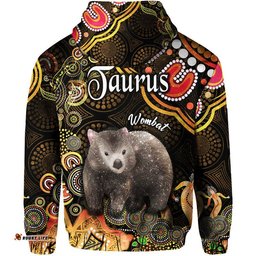 australian astrology zip up and pullover hoodie taurus wombat zodiac aboriginal vibes gold