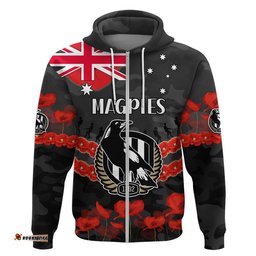 magpies football anzac zip up and pullover hoodie lest we forget