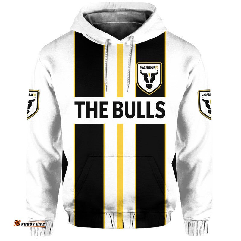 custom personalised macarthur the bulls zip up and pullover hoodie soccer club original style white