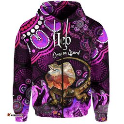 custom personalised australian astrology zip up and pullover hoodie leo dragon lizard zodiac aboriginal vibes pink
