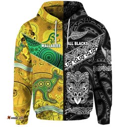 custom personalised new zealand maori all black and australia wallabies aboriginal zip up and pullover hoodie rugby together