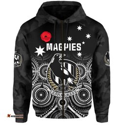 magpies football anzac day hoodie aboriginal poppy flowers