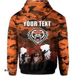 custom personalised nrl anzac day hoodie tigers army style