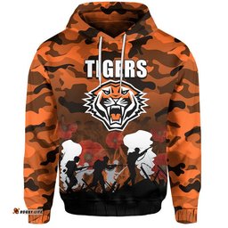 custom personalised nrl anzac day hoodie tigers army style