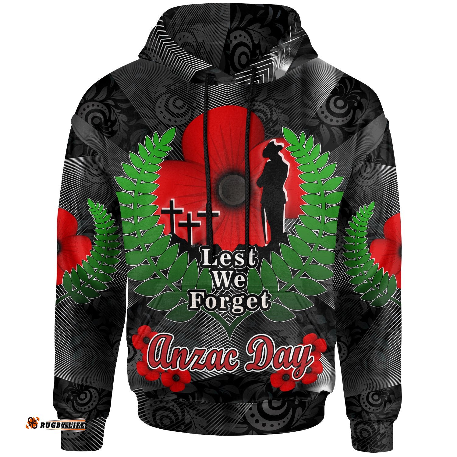 new zealand anzac day hoodie anzac day "lest we forget " low poly motley pattern hoodie