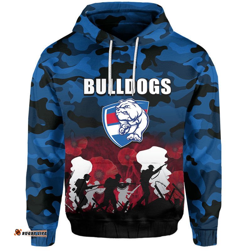 custom personalised afl anzac day hoodie bulldogs army style