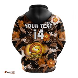 custom text and number perth scorchers cricket hoodie aboriginal art mix tropical flowers