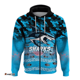 custom personalised sharks rugby anzac day camouflage indigenous art hoodie